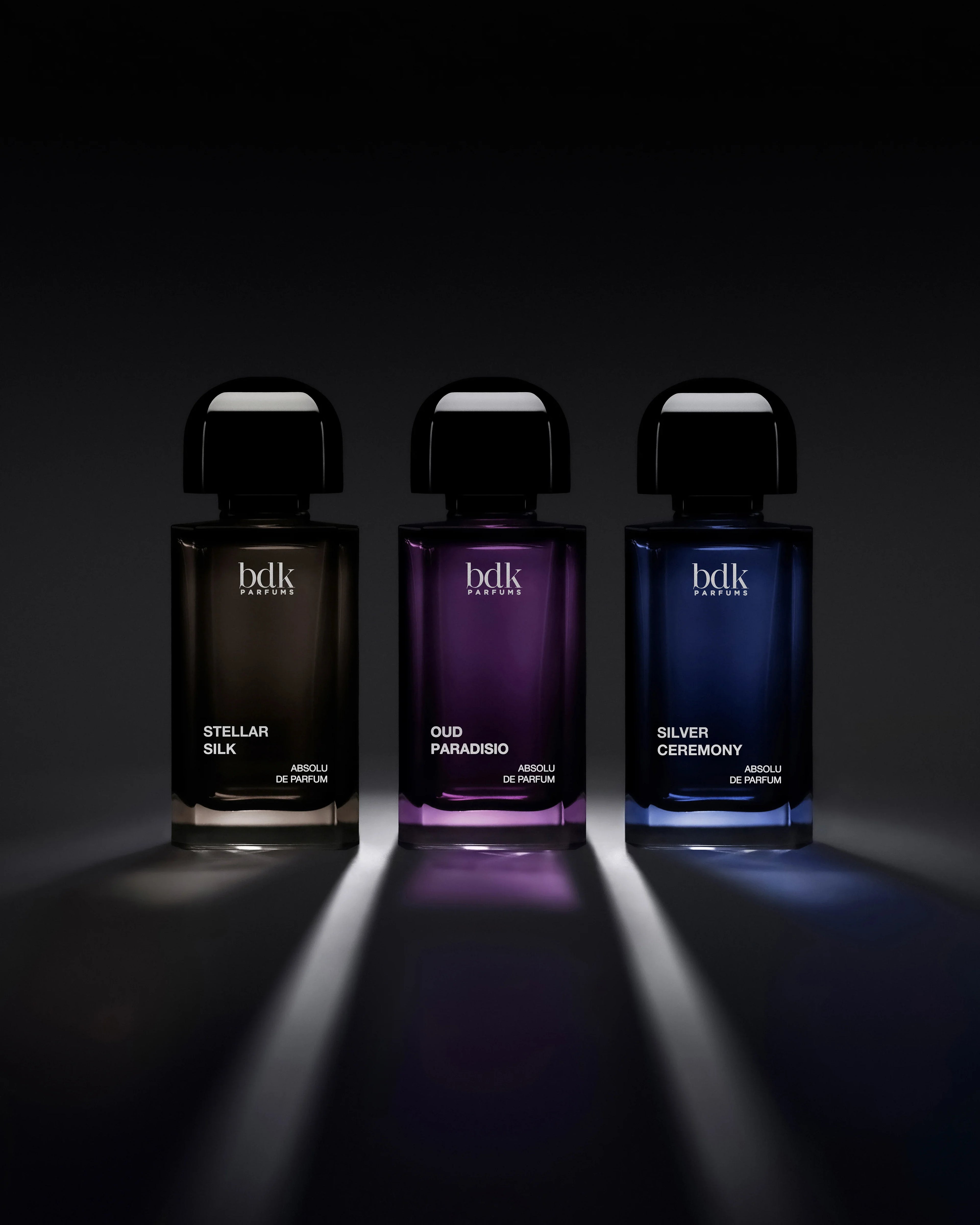 BDK Parfums Absolu de Parfum Collection — Stellar Silk, Oud Paradisio, Silver Ceremony